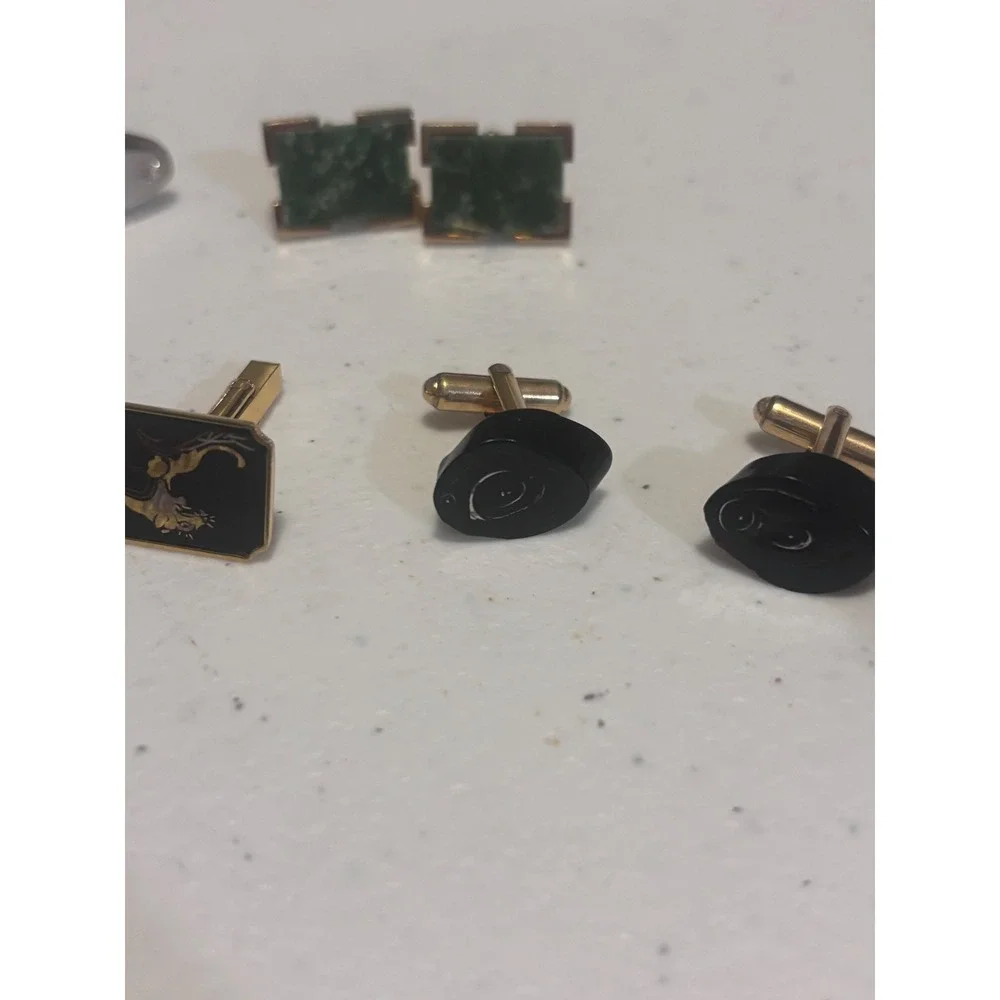 Vintage Cufflinks Lot 5 Pairs Silver Gold Tone Enamel Stone Assorted Styles Mens